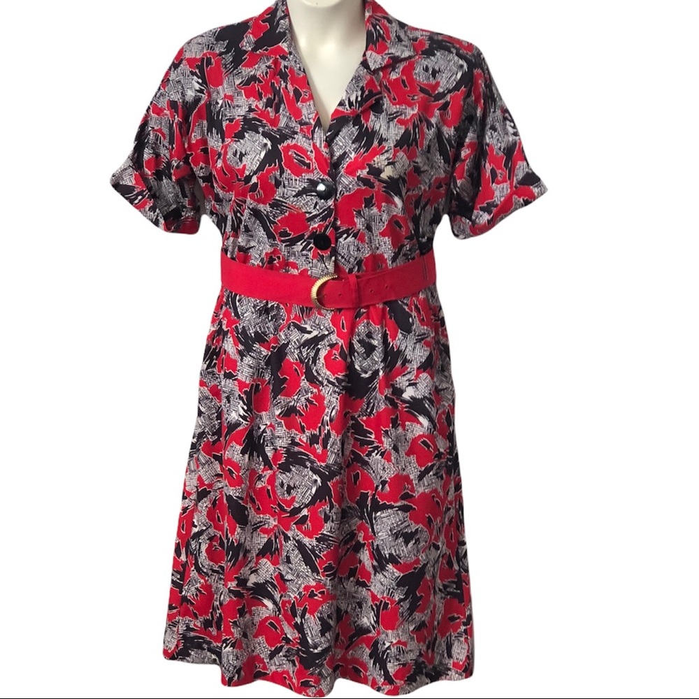 MsLea Casuals Vintage Women’s Red and Black shirtwaist shortsleeved dress Sz 10